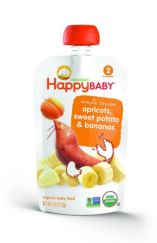 Happy Baby: Organic Baby Food Stage 2 Apricots Sweet Potato & Bananas 6+ Months, 4 Oz