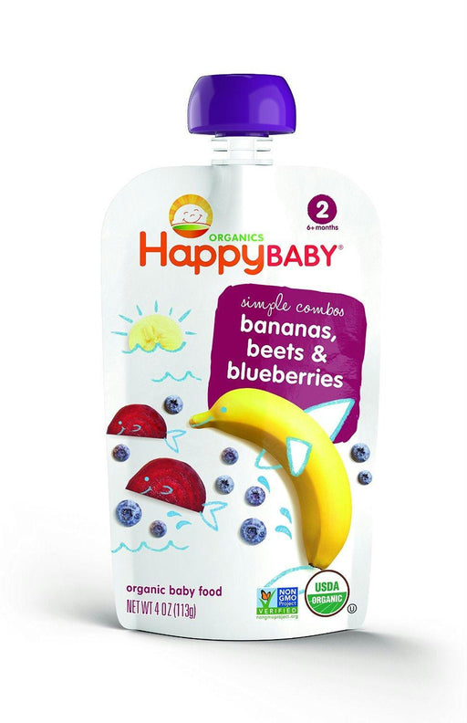 Happy Baby: Organic Baby Food Stage 2 Bananas Beets & Blueberries 6+ Months, 4 Oz