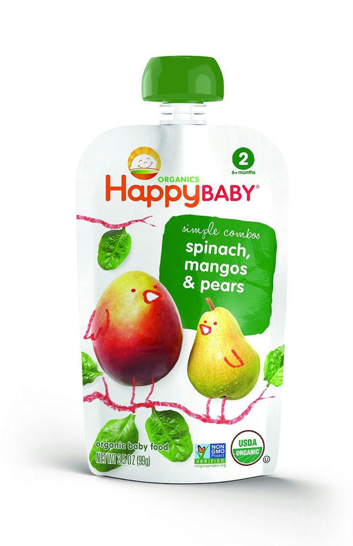 Happy Baby: Organic Baby Food Stage 2 Spinach Mangos & Pears 6+ Months, 3.5 Oz