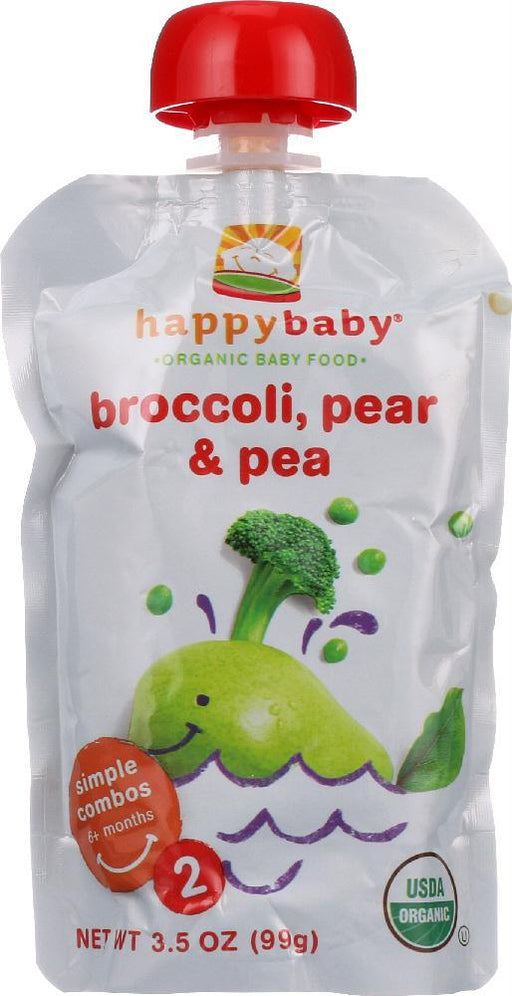 Happy Baby Organic Baby Food Stage 2 Broccoli Pears & Peas 6+ Months, 4 Oz