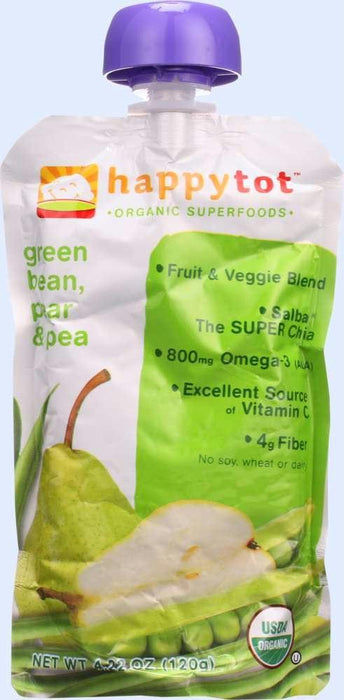 Happy Tot Organic Superfoods: Green Bean Pear And Pea, 4.22 Oz