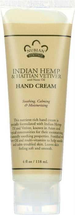 Nubian Heritage: Hand Cream Indian Hemp & Haitian Vetiver With Neem Oil, 4 Oz