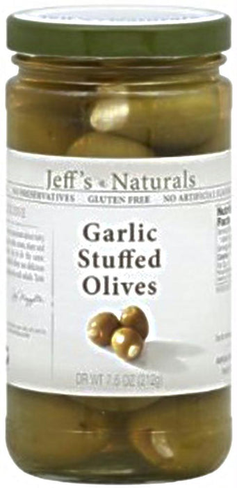 Jeff's Naturals: Garlic Stuffed Olives, 7.5 Oz