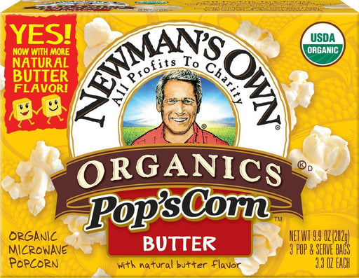 Newman's Own: Organic Pop's Corn Organic Microwave Popcorn Butter, 9.9 Oz