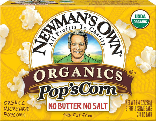 Newman's Own: Organic Pop's Corn Organic Microwave Popcorn Unsalted, 8.4 Oz