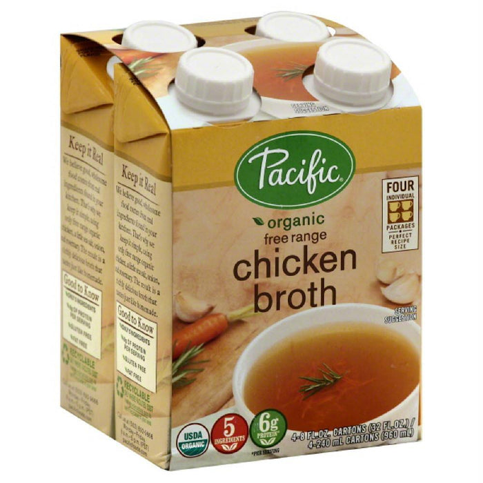 Pacific Foods: Organic Broth Chicken Free Range 4 Pack (8 Oz Each), 32 Oz