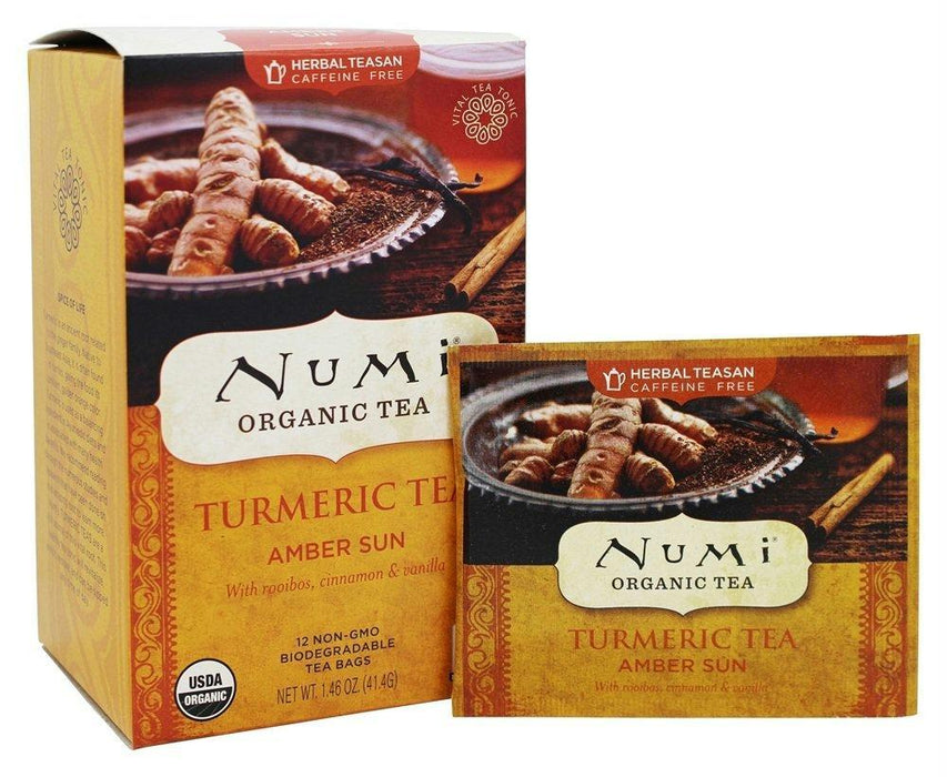 Numi Teas: Organic Turmeric Tea Amber Sun Caffeine Free, 12 Tea Bags