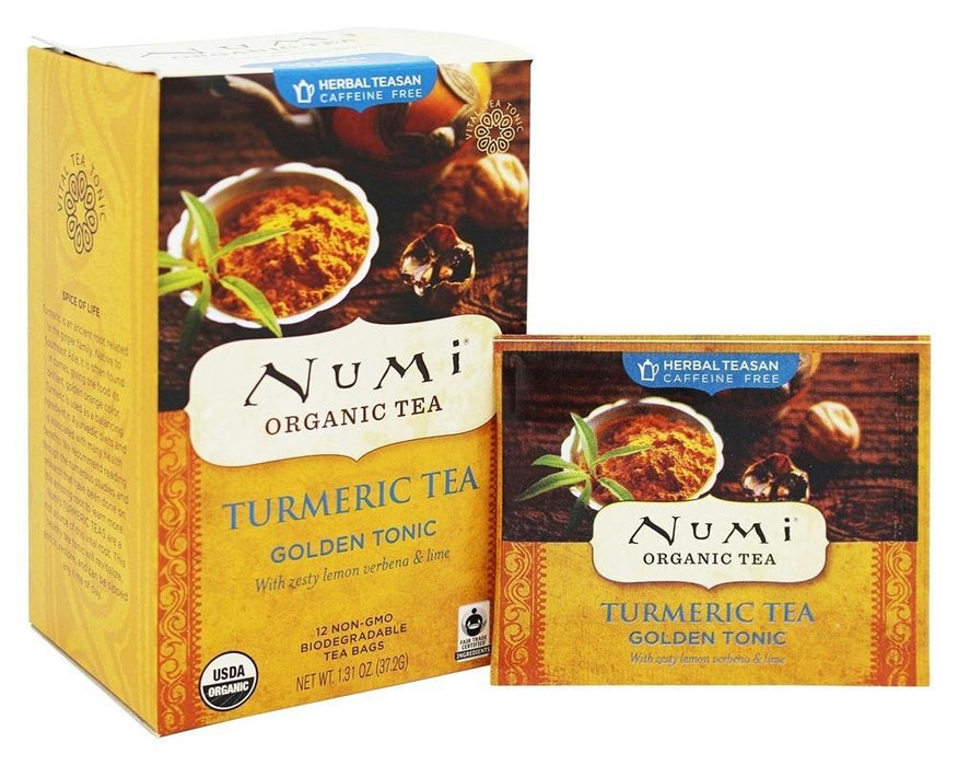 Numi Teas: Organic Turmeric Tea Golden Tonic Caffeine Free, 12 Tea Bags