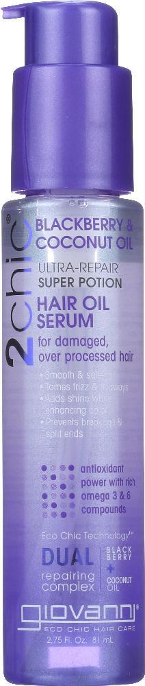 Giovanni: Cosmetics 2chic Repairing Super Potion Hair Oil Serum Blackberry & Coconut Oil, 2.75 Oz