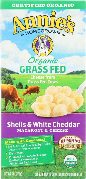 Annies Homegrown: Organic Grass Fed Shells & White Cheddar Macaroni & Cheese, 6 Oz