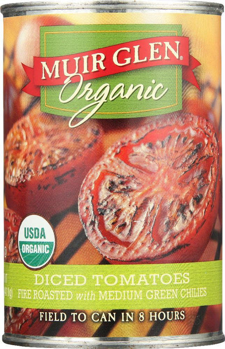 Muir Glen: Organic Diced Tomatoes Fire Roasted With Medium Green Chilies, 14.5 Oz