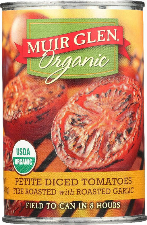 Muir Glen: Organic Fire Roasted Diced Tomatoes With Garlic, 14.5 Oz