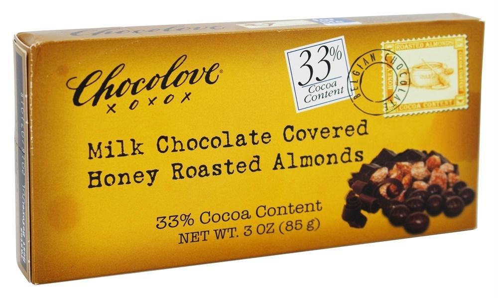 Chovolove: Milk Chocolate Covered Honey Roasted Almonds, 3 Oz