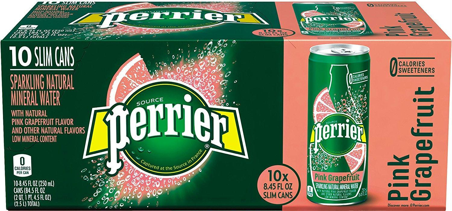 Perrier: Pink Grapefruit Flavored Sparkling Mineral Water 10x8.45oz Slim Cans, 84.5 Oz