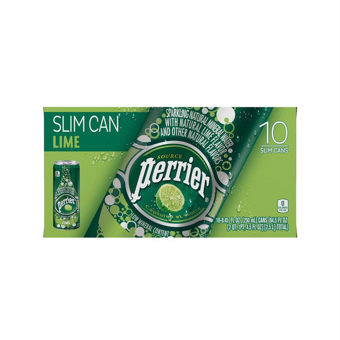 Perrier: Slim Cans Sparkling Natural Mineral Water Lime (10x8.45 Oz), 84.5 Oz