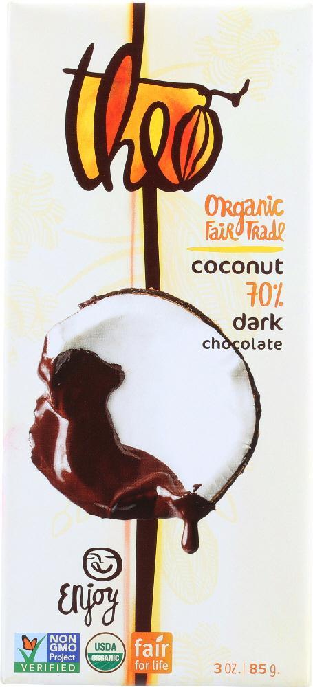 Theo Chocolate: Organic 70 % Dark Chocolate With Toasted Coconut, 3 Oz