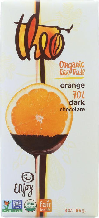 Theo Chocolate: Organic 70% Dark Chocolate Bar Orange, 3 Oz