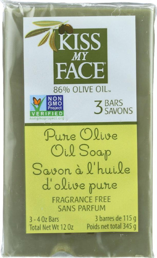 Kiss My Face: Pure Olive Oil Soap Fragrance Free 3 Bars, 12 Oz