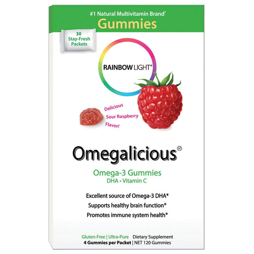 Rainbow Light: Omegalicious Omega-3 Gummies Sour Raspberry, 30 Packets