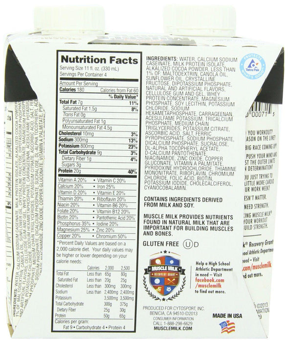 Muscle Milk: Ready-to-drink Protein Nutrition Shake Chocolate 4 Counts, 44 Oz