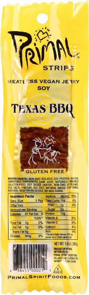 Primal Strips: Meatless Vegan Jerky Texas Bbq, 1 Oz