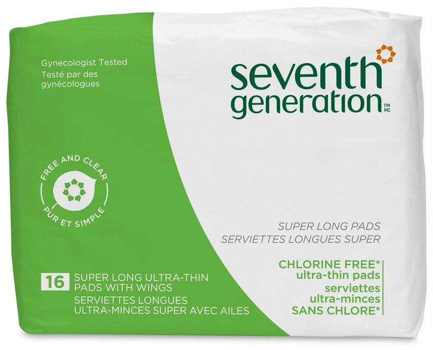 Seventh Generation: Chlorine Free Ultra-thin Pads Super Long With Wings,16 Pads