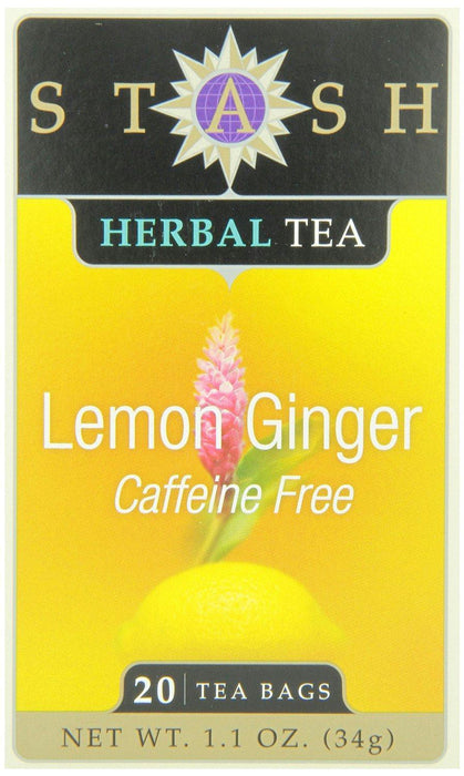 Stash Tea: Lemon Ginger Herbal Tea Caffeine Free 20 Tea Bags, 1.1 Oz