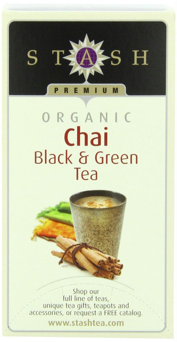 Stash Tea: Organic Chai Black & Green Tea 18 Tea Bags, 1.1 Oz