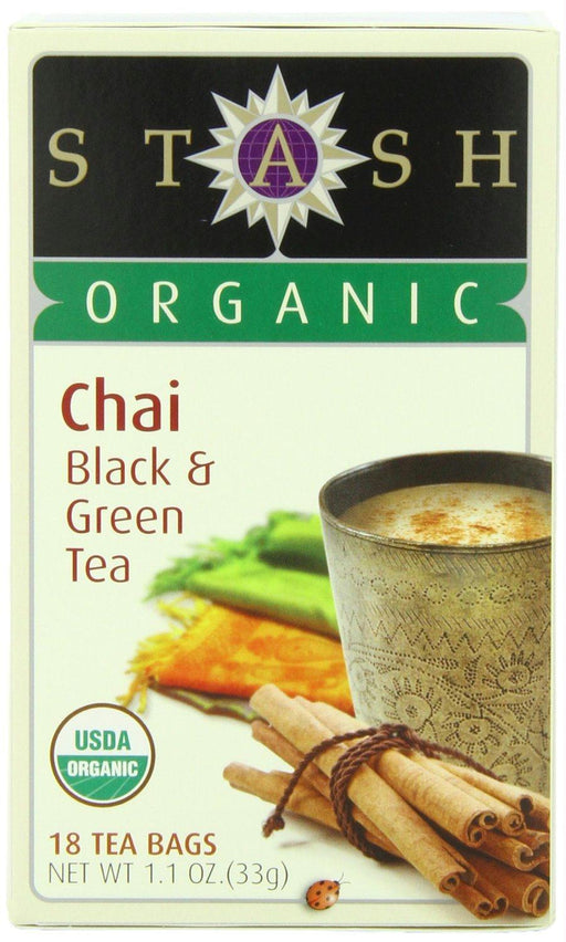 Stash Tea: Organic Chai Black & Green Tea 18 Tea Bags, 1.1 Oz