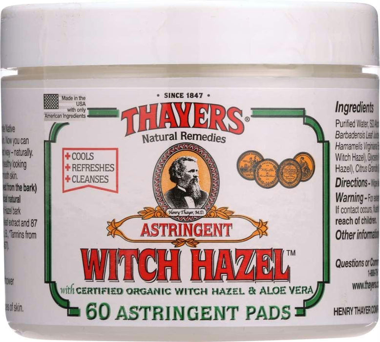 Thayers: Witch Hazel Astringent Pads Original With Aloe Vera, 60 Pads