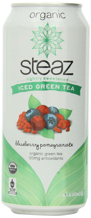 Steaz: Organic Iced Green Tea Blueberry Pomegranate & Acai Lightly Sweetened, 16 Oz