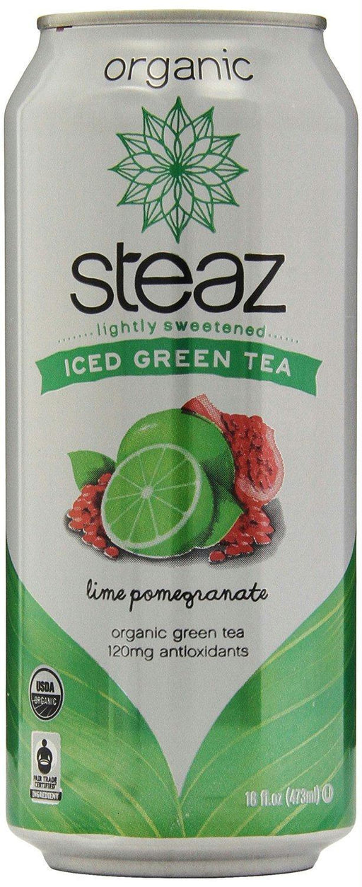 Steaz: Organic Iced White Tea Lime Pomegranate Lightly Sweetened, 16 Oz