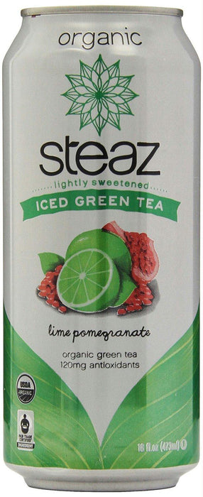 Steaz: Organic Iced White Tea Lime Pomegranate Lightly Sweetened, 16 Oz