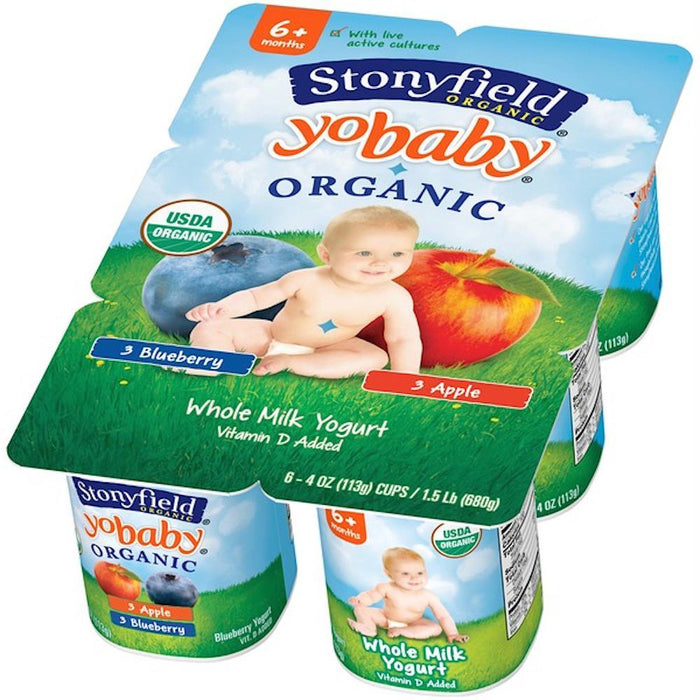 Stonyfield: Organic Yobaby Blueberry Apple Yogurt 6 Pack (4 Oz Each), 24 Oz