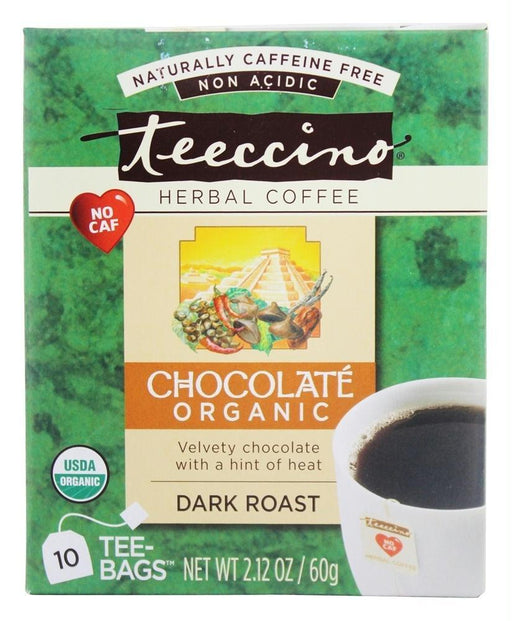 Teeccino: Organic Herbal Coffee Dark Roast Caffeine Free Chocolate 10 Tea Bags, 2.12 Oz