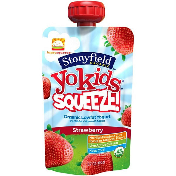 Stonyfield: Yokids Squeeze Organic Lowfat Yogurt Strawberry, 3.7 Oz