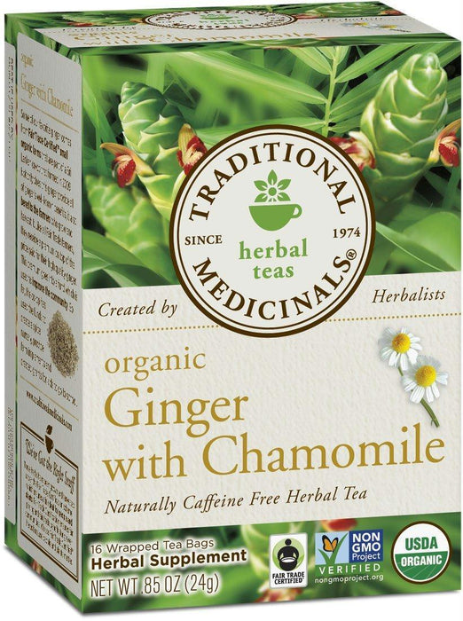 Traditional Medicinals: Organic Ginger With Chamomile Caffeine Free Herbal Tea 16 Tea Bags, 0.85 Oz