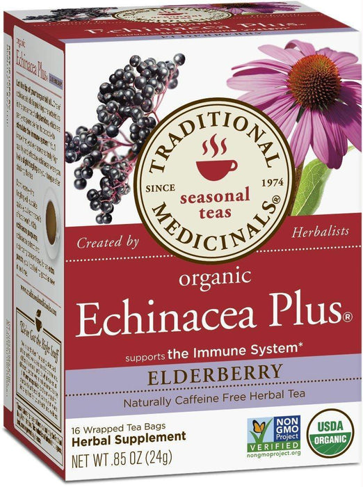 Traditional Medicinals: Organic Echinacea Plus Elderberry Herbal Tea 16 Tea Bags, 0.85 Oz