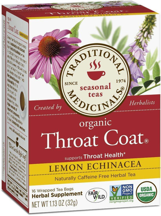 Traditional Medicinals: Organic Throat Coat Lemon Echinacea Herbal Tea 16 Tea Bags, 1.13 Oz