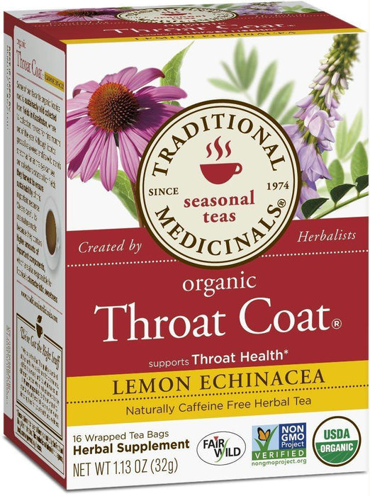 Traditional Medicinals: Organic Throat Coat Lemon Echinacea Herbal Tea 16 Tea Bags, 1.13 Oz