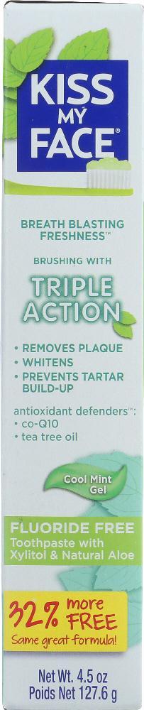 Kiss My Face: Triple Action Toothpaste Gel Fluoride Free Cool Mint, 4.5 Oz