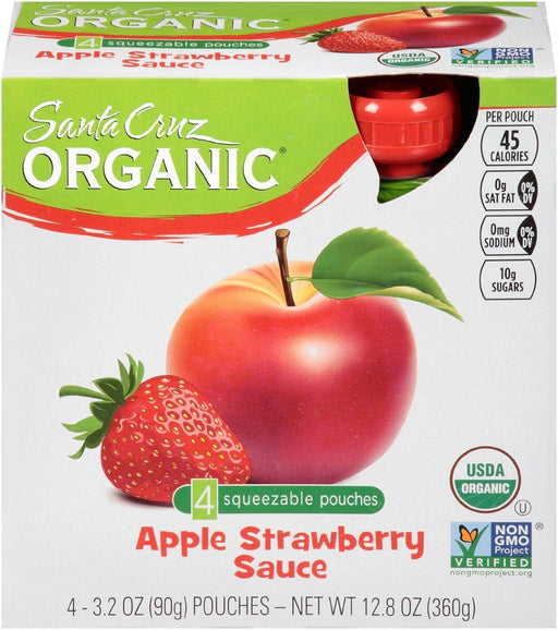 Santa Cruz Organic: Apple Strawberry Sauce 4x3.2oz Pouches, 12.8 Oz