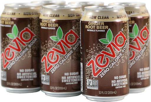 Zevia: All Natural Zero Calorie Soda Ginger Root Beer 6 Cans (12 Oz Each), 72 Oz