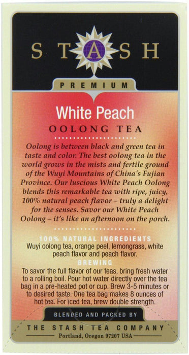 Stash Tea: Oolong Tea White Peach Wuyi Oolong Tea 18 Tea Bags, 1.2 Oz