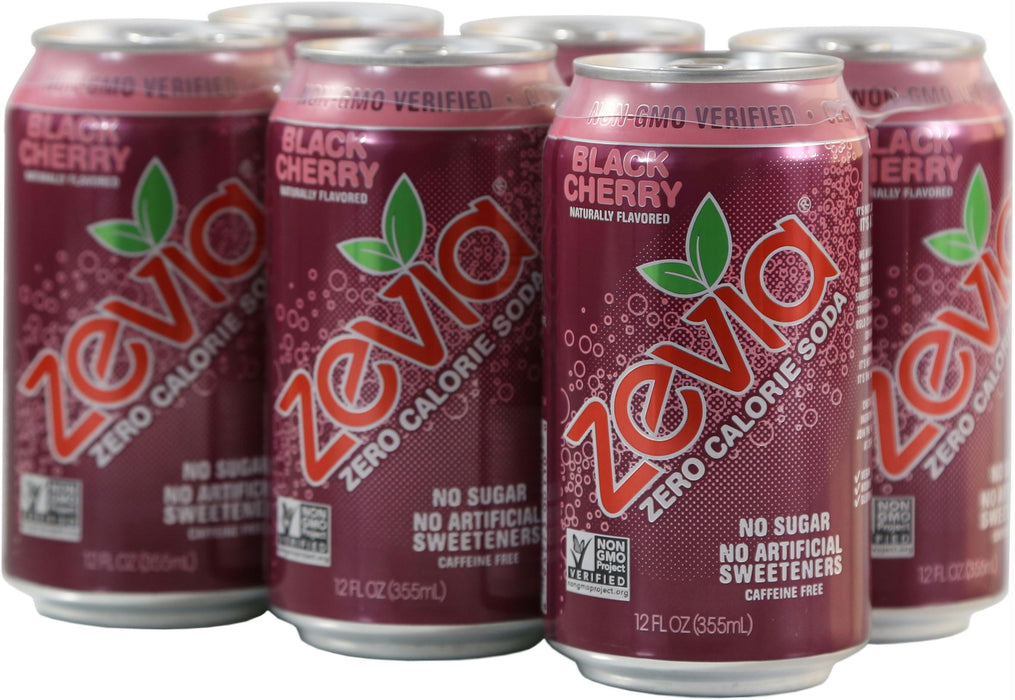 Zevia: All Natural Zero Calorie Soda Black Cherry 6 Cans (12 Oz Each), 72 Oz