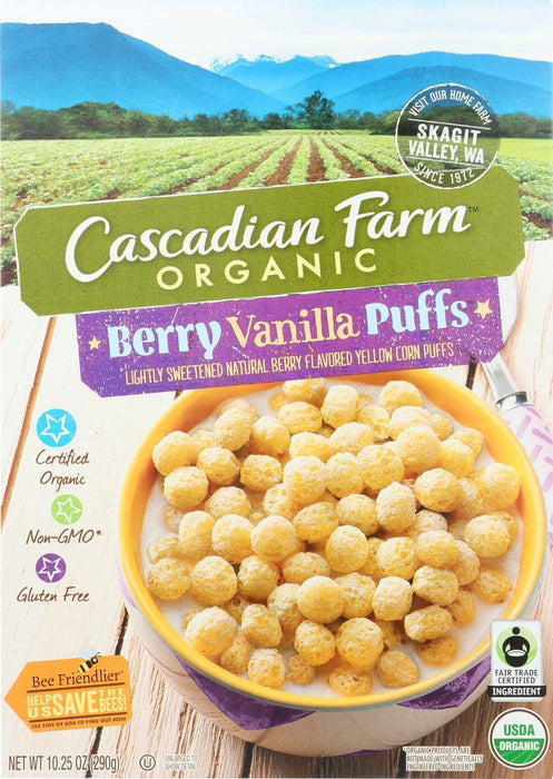 Cascadian Farm: Berry Vanilla Puffs Cereal, 10.25 Oz