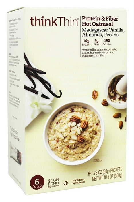 Thinkthin: Protein And Fiber Hot Oatmeal Madagascar Vanilla With Almonds And Pecans 6 Packets, 10.6 Oz