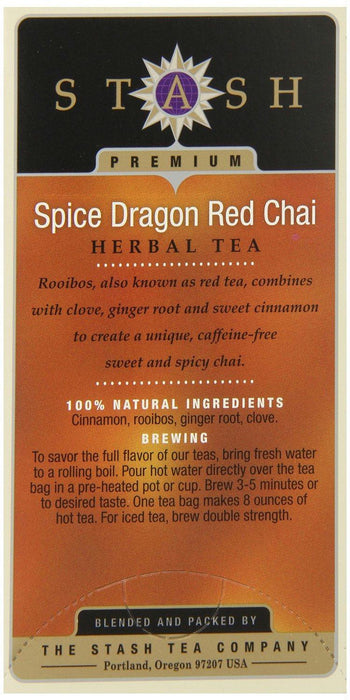 Stash Tea: Premium Herbal Tea Spice Dragon Red Chai Caffeine Free 18 Tea Bags, 1.2 Oz