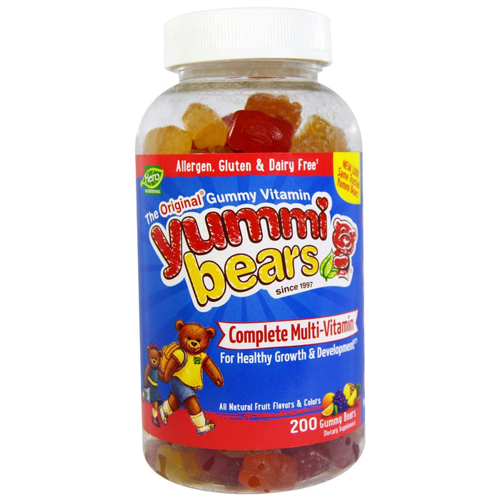 Yummi Bears: Complete Multi-vitamin All Natural Fruit Flavors & Colors, 200 Gummy Bears