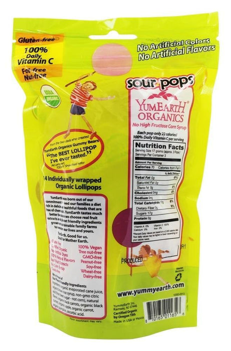 Yummy Earth: Organics, Organic Sour Pops 14 Lollipops, 3 Oz